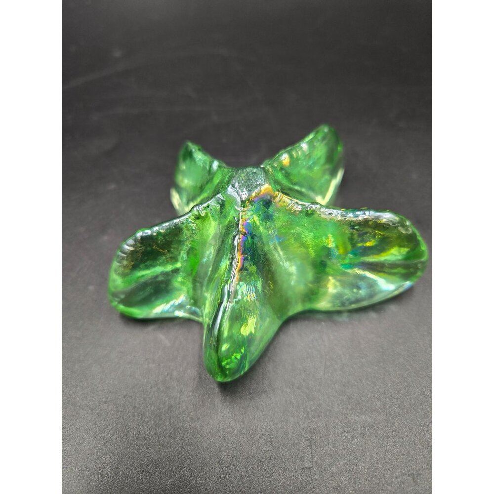 Iridescent Green Glass Starfish Paperweight